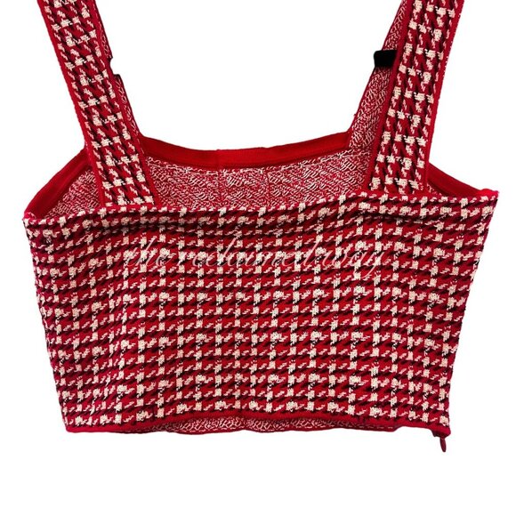 Sandro Tweed Matching Set Two Piece Daniella Crop Top Blandine Skirt Red Pearls - Picture 10 of 15